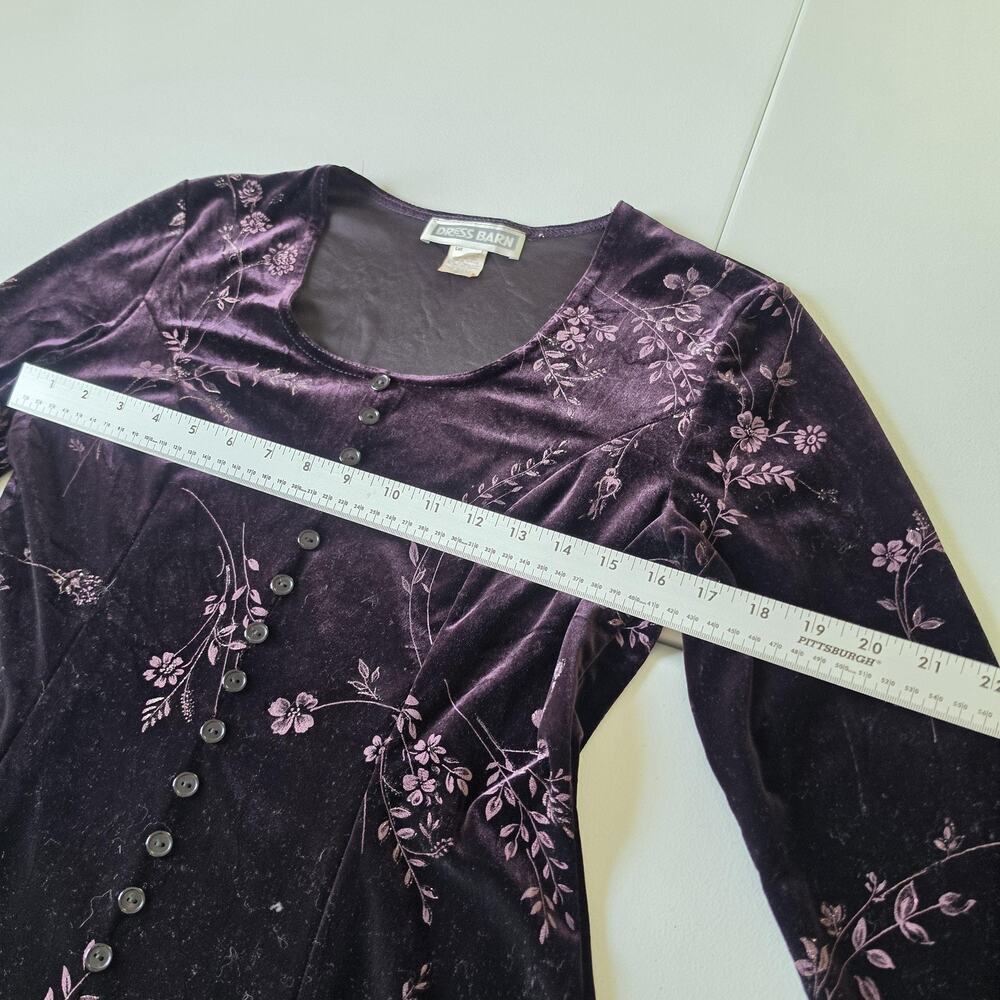 90s Y2K Whimsigoth Fairy Grunge Dress Womens 6 Purple Velvet Floral Fit & Flare - Picture 9 of 10